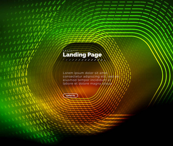 霓虹灯发光技术六角形线, 高科技未来抽象背景, 登陆页面模板
