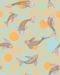 鱼无缝模式。壁纸设计。日本鱼例证