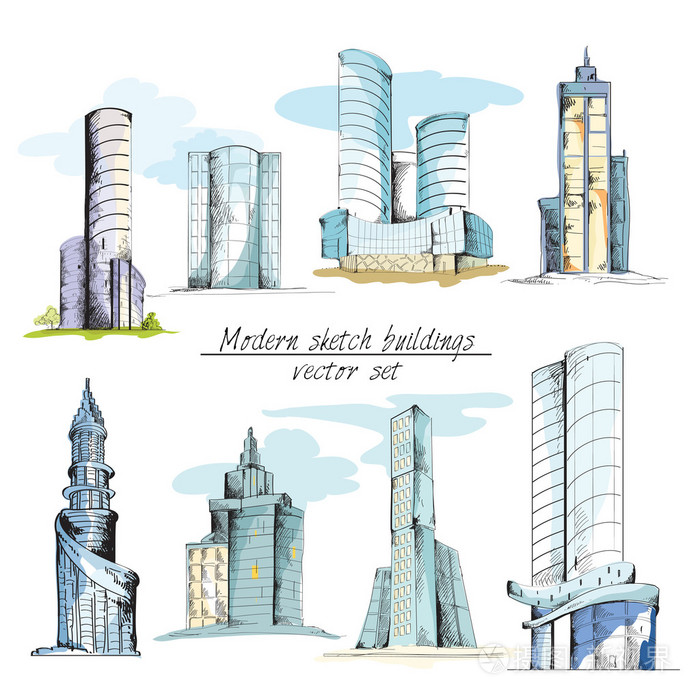 现代素描建筑物色插画-正版商用图片09nbsz-摄图新视界