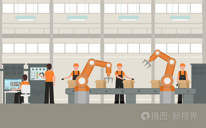 卡通颜色智能工厂内部.向量