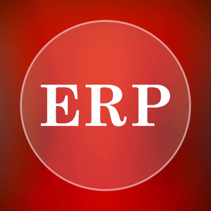 Erp 图标。红色背景上的互联网按钮