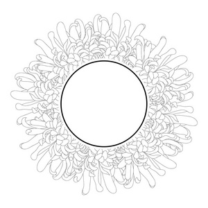 菊花轮廓, 菊日本花旗花圈。矢量插图