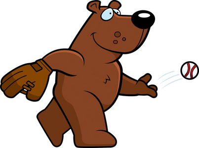 一只熊扔棒球的卡通插图