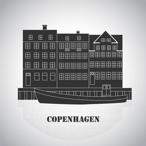 丹麦哥本哈根, 北欧首都。旧的欧洲城市。旅行社的图标。向量例证