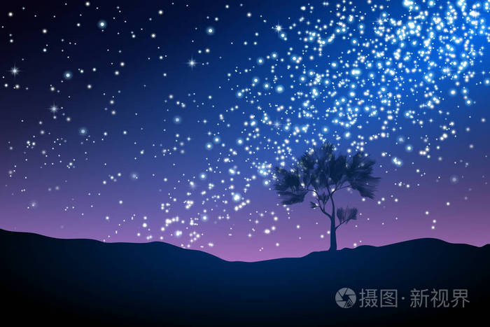 银河系.沙漠之夜美丽的夜空与星星.向量例证.epps 10