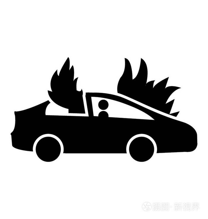 一辆着火的汽车在路上燃烧似乎是汽车爆炸