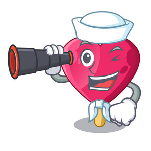 水手与双目心脏形状的冰淇淋动画片向量例证