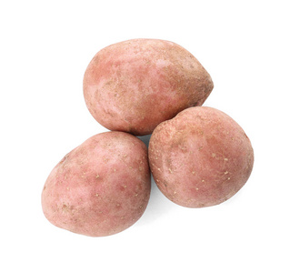 新鲜成熟有机土豆在白色背景, 顶部看法