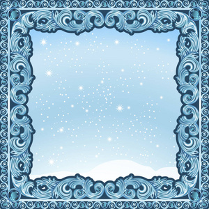 冰的图片或照片在蓝色背景上的雕刻的框架