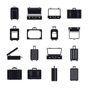 手提箱旅行行李图标设置, 简单的风格