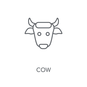 牛线性图标。牛概念笔画符号设计。薄的图形元素向量例证, 在白色背景上的轮廓样式, eps 10