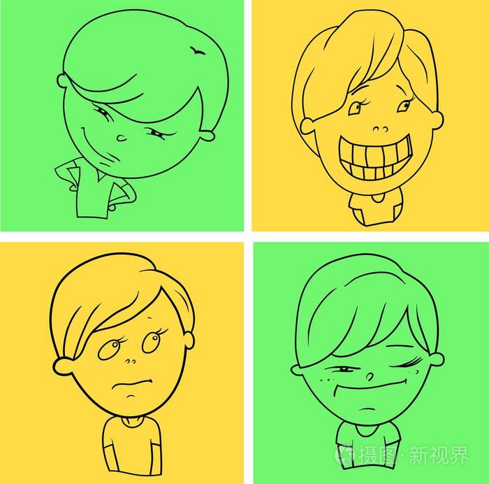 一组图纸, 四种情绪, 男孩插画-正版商用图片09pzha