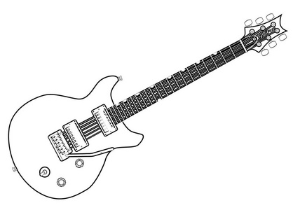 一个典型的双切电吉他在轮廓在白色