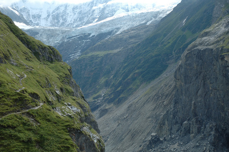 山谷 径及冰川附近在瑞士因特拉肯