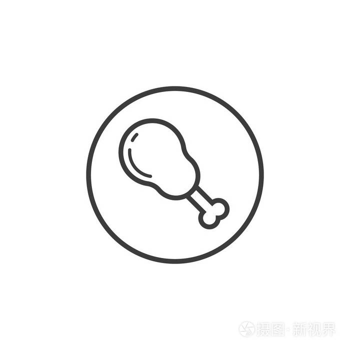 圆形框架鸡腿黑白线条艺术图标