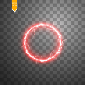 红色圆形框架。闪亮的圆圈横幅。在黑色透明背景上隔离。矢量插图
