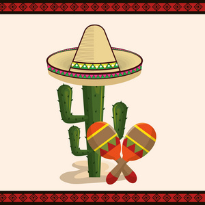 仙人掌与墨西哥文化图标