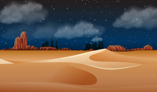 沙漠风景在夜例证