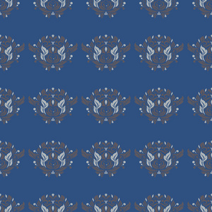 无缝的背景。墙纸纺织品和织物的蓝色和灰色花卉图案