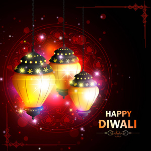 装饰挂灯为快乐的排灯节节日庆祝印度问候背景