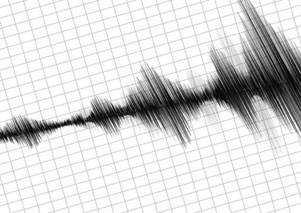 地震仪图, 地震图在纸固定, 倾斜的立体声音频波浪概念, 教育和科学设计, 向量例证