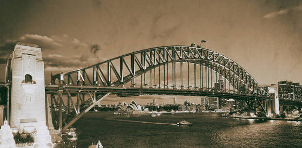 从澳大利亚卢纳公园摩天轮看悉尼港大桥的夜景