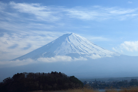 从河口湖富士山的视图