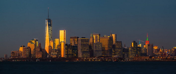 在纽约曼哈顿天际线的全景视图