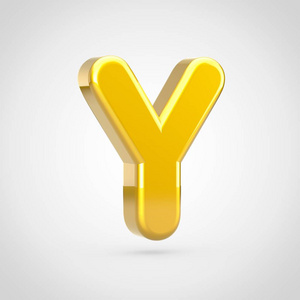 金色字母 Y 大写。3d 渲染字体与金色纹理隔离在白色背景上