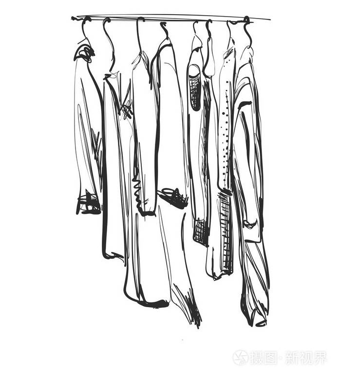 手绘衣柜素描.衣服上的饥饿