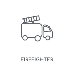 消防员线性图标。消防队员概念笔划符号设计。薄的图形元素向量例证, 在白色背景上的轮廓样式, eps 10