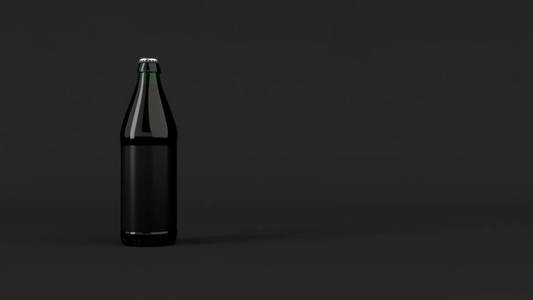 模拟绿色啤酒瓶0.5l 与黑色背景空白黑色标签。设计或品牌模板。3d 渲染插图