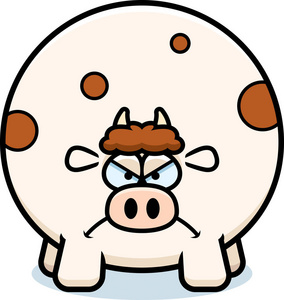 愤怒地看着一头牛的卡通插图