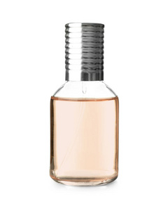 白色背景的透明瓶香水