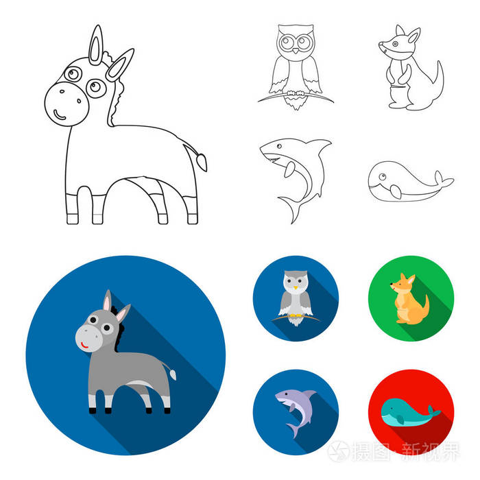 动物集合图标轮廓, 平面式矢量符号股票插画网站