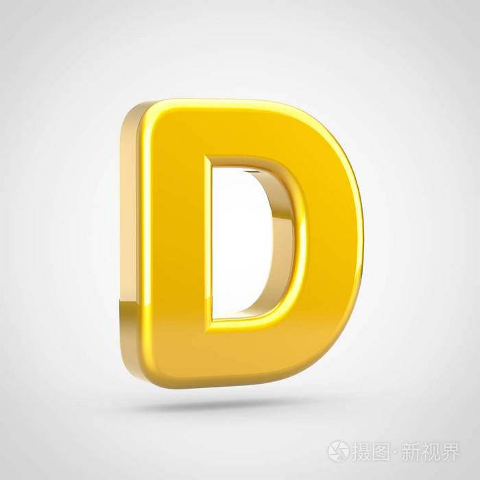 金色字母d大写3d渲染字体与金色纹理隔离在白色背景上