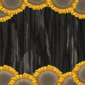 木制的背景和向日葵