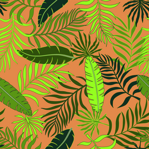 热带背景与棕榈叶子。无缝花卉图案。夏日矢量插画