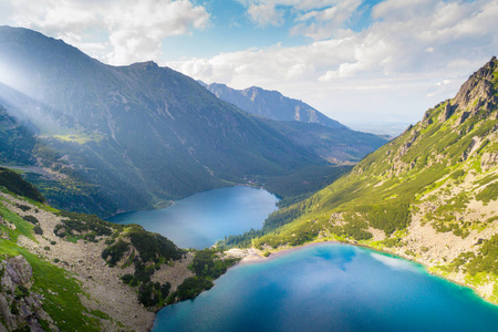 Tatra 山湖鸟瞰图。波兰欧洲