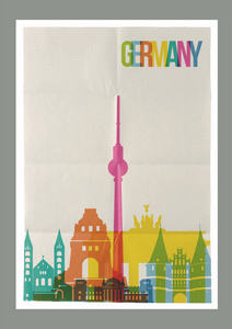 旅游德国地标天际线老式的海报