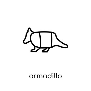 阿玛迪略图标。时尚现代平面线性向量 armadillo 图标在白色背景从细线动物汇集, 可编辑的概述冲程向量例证