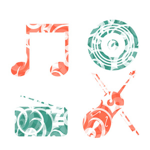 iconos musicales，无线电，小提琴 y bafle 讲习基金颜色布兰科