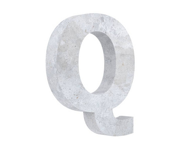 在白色背景上隔离的混凝土资本字母 q。3d 渲染插图