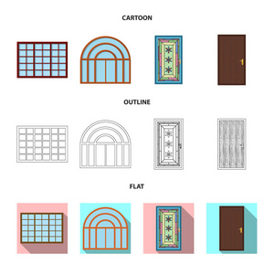 门和前图标的孤立对象。库存门和木质矢量图标收藏