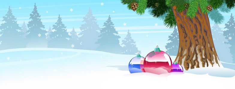 在雪上的圣诞树球