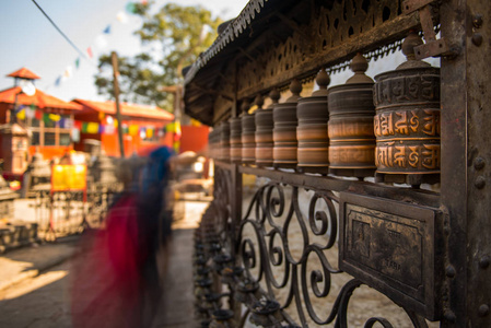 祈祷轮, swayambunath 或猴子寺, 联合国教科文组织世界遗产, 加德满都, 尼泊尔, 亚洲