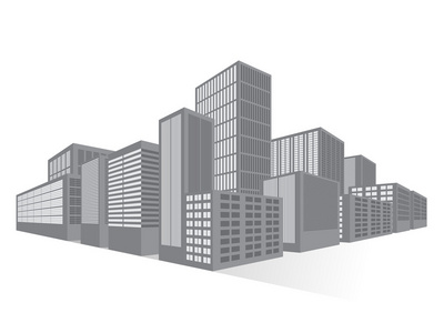 城市市中心商务区，矢量平面插画