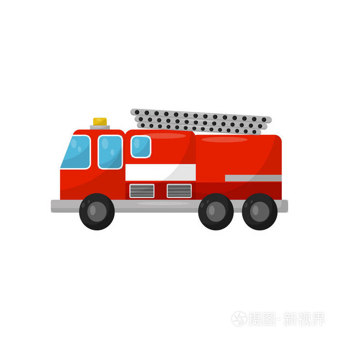 红色消防车, 侧面看法向量例证在白色背景
