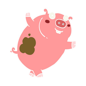 滑稽的扁平颜色风格动画片猪