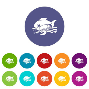 海洋食品图标设置矢量颜色